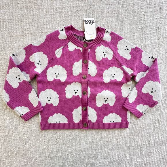 Tea Collection Other - NWT Tea Collection Magenta Poodle Cotton Cardigan Sweater 4T